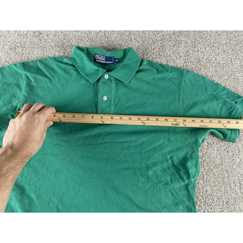 Polo Ralph Lauren Solid Green Polo Shirt Mens M Blue Pony Cotton Preppy Work